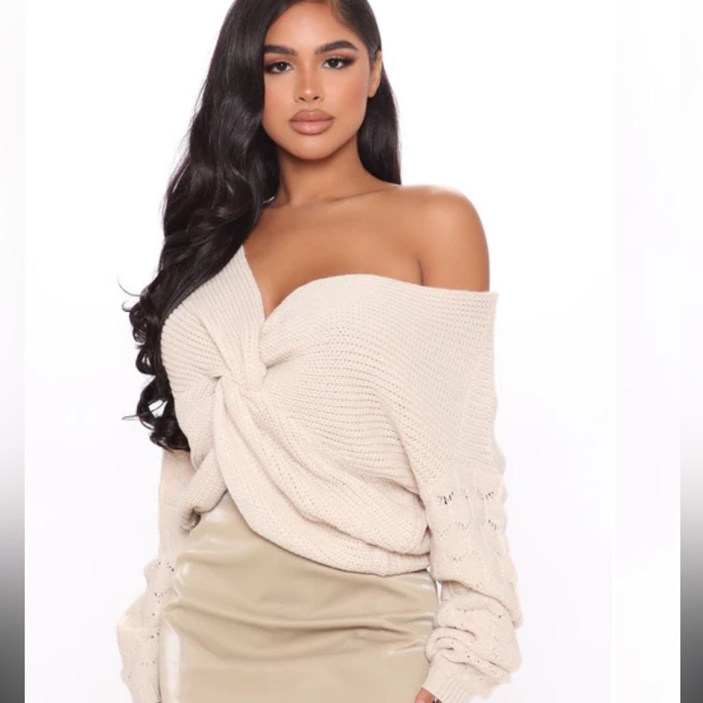 Fashion Nova YRIS Blush Twist Front crop knitted sweater XL V neck - Picture 13 of 13